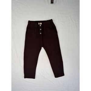 Zara kids sz 3-4 nwt brown joggers tie waist button accent & pockets